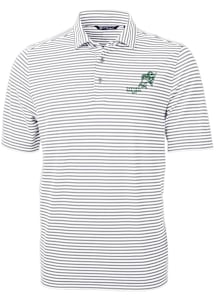 Cutter and Buck North Dakota State Bison Mens Grey Vintage Virtue Eco Pique Stripe Short Sleeve Po..