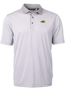 Cutter and Buck North Dakota State Bison Mens Grey Virtue Eco Pique Micro Stripe Short Sleeve Polo