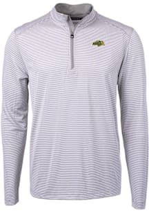 Cutter and Buck North Dakota State Bison Mens Grey Virtue Eco Pique Micro Stripe Long Sleeve Qtr Z..