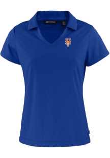 Cutter and Buck New York Mets Womens Blue Daybreak V Neck Short Sleeve Polo Shirt