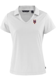 Cutter and Buck New York Mets Womens White Daybreak V Neck Short Sleeve Polo Shirt