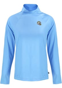 Cutter and Buck Los Angeles Chargers Womens Light Blue Helmet Coastline Eco Funnel Neck Crew Swe..