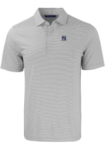 Cutter and Buck New York Yankees Mens Grey Forge Double Stripe Short Sleeve Polo