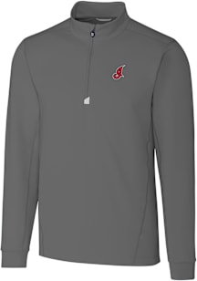 Cutter and Buck Cleveland Guardians Mens Grey Cooperstown Traverse Big and Tall Qtr Zip