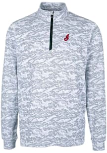 Cutter and Buck Cleveland Guardians Mens Charcoal Cooperstown Traverse Camo Big and Tall Qtr Zip