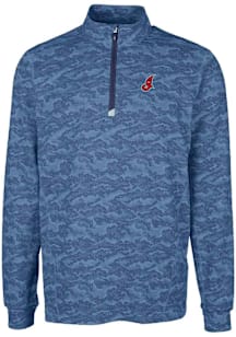 Cutter and Buck Cleveland Guardians Mens Navy Blue Cooperstown Traverse Camo Big and Tall Qtr Zip