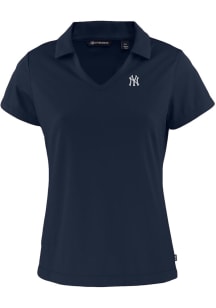 Cutter and Buck New York Yankees Womens Navy Blue Daybreak V Neck Short Sleeve Polo Shirt