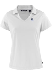 Cutter and Buck New York Yankees Womens White Daybreak V Neck Short Sleeve Polo Shirt