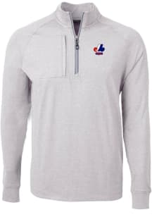 Cutter and Buck Montreal Expos Mens Grey Cooperstown Adapt Eco Knit Big and Tall 1/4 Zip Pullove..