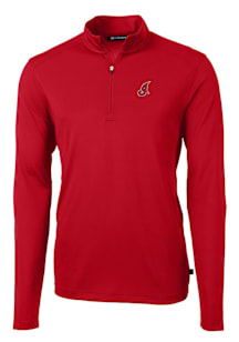 Cutter and Buck Cleveland Guardians Mens Red Cooperstown Virtue Eco Pique Big and Tall Qtr Zip