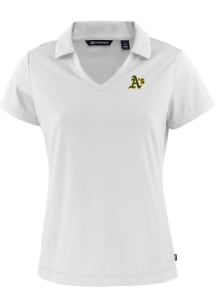 Cutter and Buck Oakland Athletics Womens White Daybreak V Neck Short Sleeve Polo Shirt