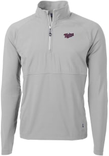 Cutter and Buck Minnesota Twins Mens Grey Cooperstown Adapt Eco Hybrid Long Sleeve Qtr Zip Pullove..