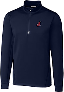 Cutter and Buck Cleveland Guardians Mens Navy Blue Cooperstown Traverse Long Sleeve Qtr Zip Pullov..