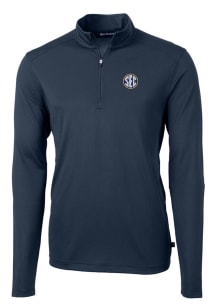 Cutter and Buck SEC Mens Navy Blue Virtue Eco Pique Long Sleeve 1/4 Zip Pullover