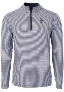 Cutter and Buck SEC Mens Navy Blue Virtue Eco Pique Long Sleeve 1/4 Zip Pullover