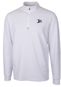 Cutter and Buck Tampa Bay Rays Mens White Cooperstown Traverse Long Sleeve Qtr Zip Pullover