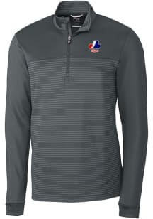 Cutter and Buck Montreal Expos Mens Grey Cooperstown Traverse Stripe Long Sleeve 1/4 Zip Pullove..