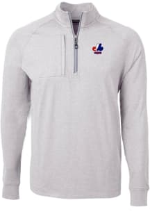 Cutter and Buck Montreal Expos Mens Grey Cooperstown Adapt Eco Long Sleeve 1/4 Zip Pullover