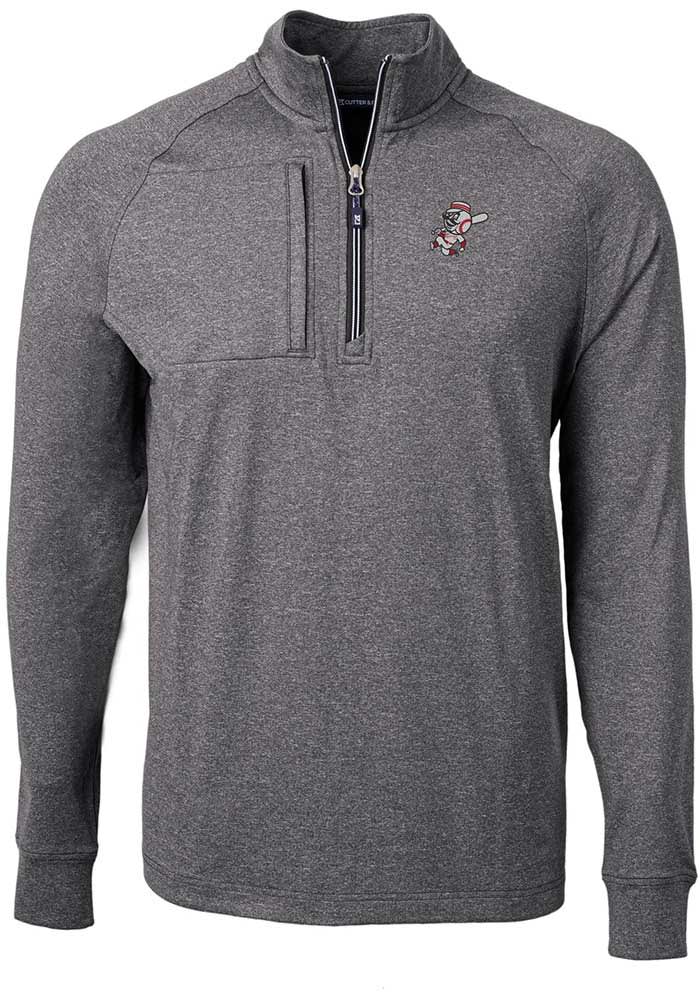 Cutter and Buck Cincinnati Reds Mens Cooperstown Adapt Eco Long Sleeve Qtr Zip Pullover