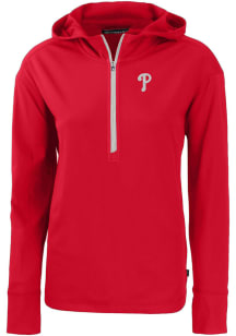 Cutter and Buck Philadelphia Phillies Womens Red Daybreak Hood 1/4 Zip Pullover