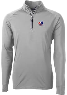 Cutter and Buck Montreal Expos Mens Grey Cooperstown Adapt Eco Knit Long Sleeve 1/4 Zip Pullover