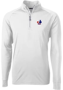 Cutter and Buck Montreal Expos Mens White Cooperstown Adapt Eco Knit Long Sleeve 1/4 Zip Pullove..