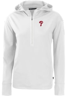 Cutter and Buck Philadelphia Phillies Womens White Daybreak Hood 1/4 Zip Pullover