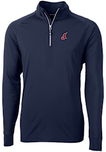 Cutter and Buck Cleveland Guardians Mens Navy Blue Cooperstown Adapt Eco Knit Long Sleeve Qtr Zip..