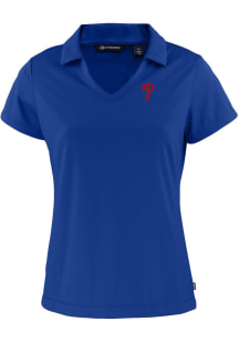 Cutter and Buck Philadelphia Phillies Womens Blue Daybreak V Neck Short Sleeve Polo Shirt