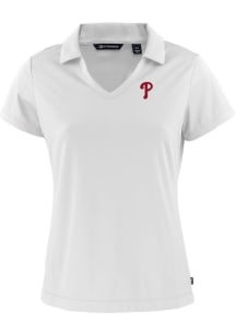 Cutter and Buck Philadelphia Phillies Womens White Daybreak V Neck Short Sleeve Polo Shirt