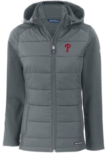 Cutter and Buck Philadelphia Phillies Womens Grey Evoke Hood Heavy Weight Jacket