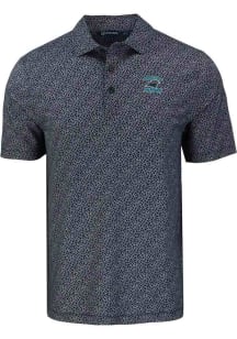Cutter and Buck Carolina Panthers Mens Black Historic Pike Pebble Short Sleeve Polo