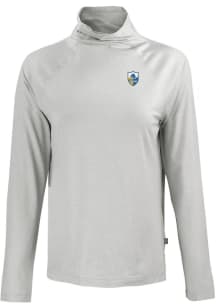 Cutter and Buck Los Angeles Chargers Womens Grey Historic Coastline Eco Funnel Neck Crew Sweatsh..