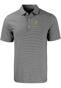 Cutter and Buck Pittsburgh Pirates Mens Black Forge Double Stripe Short Sleeve Polo