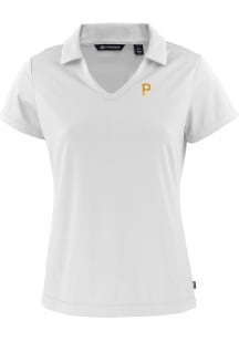 Cutter and Buck Pittsburgh Pirates Womens White Daybreak V Neck Short Sleeve Polo Shirt
