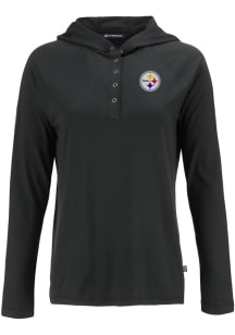 Cutter and Buck Pittsburgh Steelers Womens Black Coastline Eco Hooded Sweatshirt