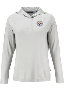 Cutter and Buck Pittsburgh Steelers Womens Grey Coastline Eco Hooded Sweatshirt