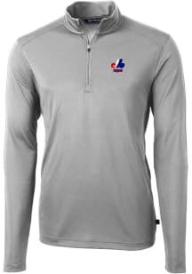 Cutter and Buck Montreal Expos Mens Grey Cooperstown Virtue Eco Pique Long Sleeve 1/4 Zip Pullov..