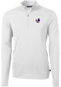 Cutter and Buck Montreal Expos Mens White Cooperstown Virtue Eco Pique Long Sleeve 1/4 Zip Pullo..