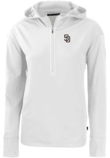 Cutter and Buck San Diego Padres Womens White Daybreak Hood 1/4 Zip Pullover