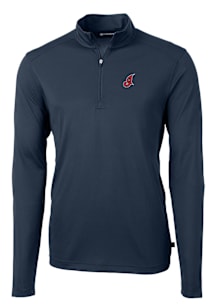 Cutter and Buck Cleveland Guardians Mens Navy Blue Cooperstown Virtue Eco Pique Long Sleeve Qtr Zi..