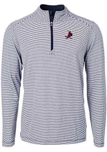 Cutter and Buck St Louis Cardinals Mens Navy Blue Cooperstown Virtue Eco Pique Micro Stripe Long S..