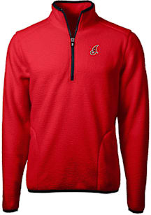 Cutter and Buck Cleveland Guardians Mens Red Cooperstown Cascade Sherpa Long Sleeve Qtr Zip Pullov..