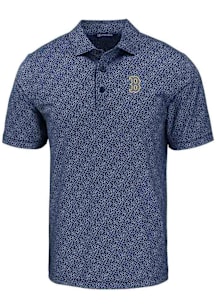 Cutter and Buck Boston Red Sox Mens Navy Blue City Connect Pike Pebble Short Sleeve Polo