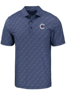 Cutter and Buck Chicago Cubs Mens Navy Blue City Connect Pike Pebble Short Sleeve Polo