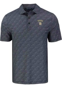 Cutter and Buck Texas Rangers Mens Black City Connect Pike Pebble Design Short Sleeve Polo