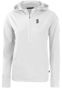 Cutter and Buck Seattle Mariners Womens White Daybreak Hood 1/4 Zip Pullover