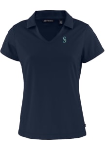 Cutter and Buck Seattle Mariners Womens Navy Blue Daybreak V Neck Short Sleeve Polo Shirt