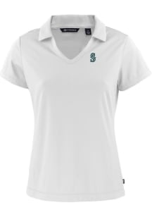 Cutter and Buck Seattle Mariners Womens White Daybreak V Neck Short Sleeve Polo Shirt
