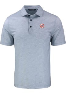 Cutter and Buck New York Yankees Mens Grey Cooperstown Pike Pebble Short Sleeve Polo